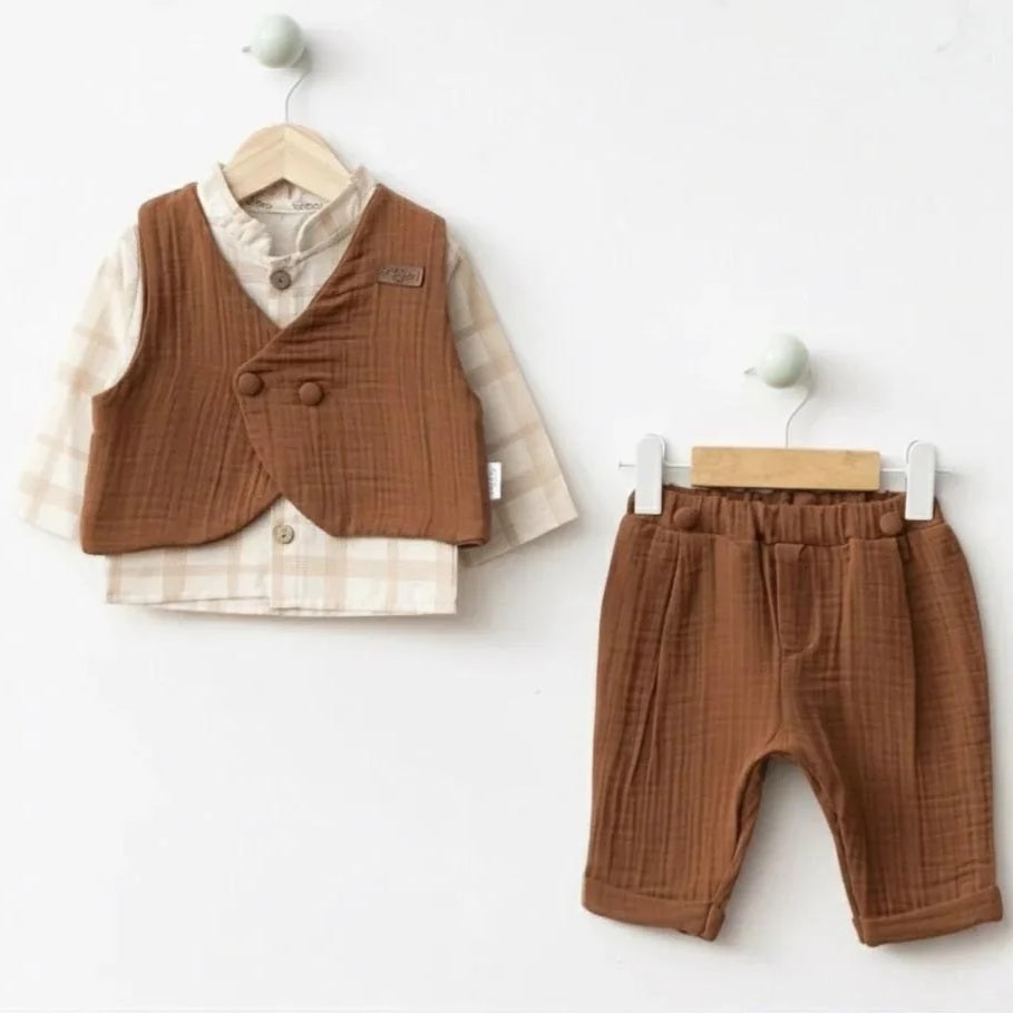 Plaid Ruffle & Textured Vest Set