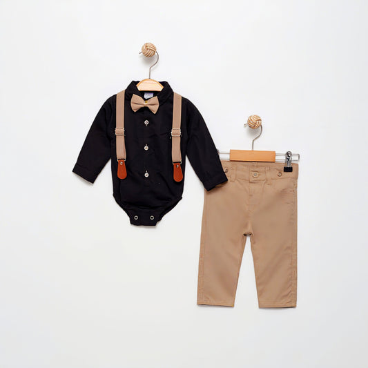 The Dapper Baby Boy Set - Beige & Black