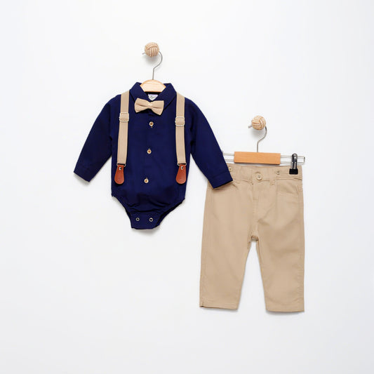 The Dapper Baby Boy Set - Beige & Navy
