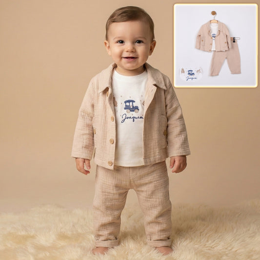 3 Pcs Beige Textured Toddler Outfit