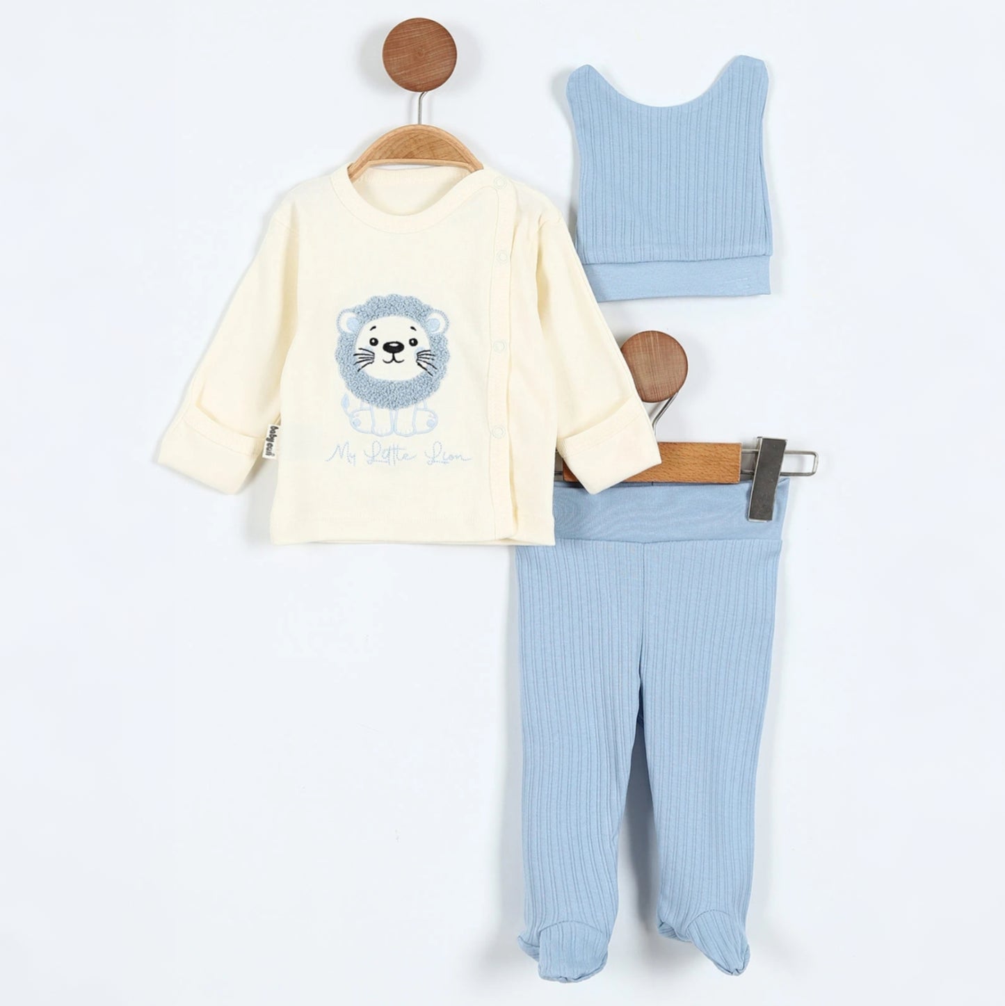 “My Little Lion” Baby Boy Outfit – 3-Piece Set with Embroidered Shirt, Ribbed Pants & Vest