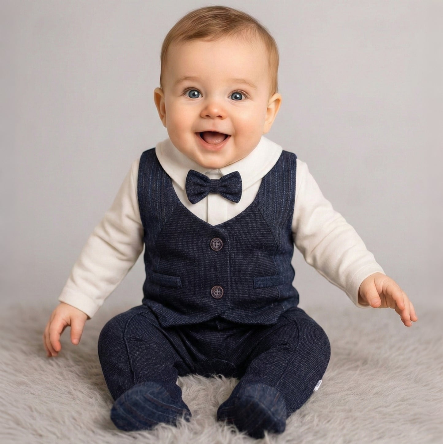 Navy Suit Bow Tie Onesie