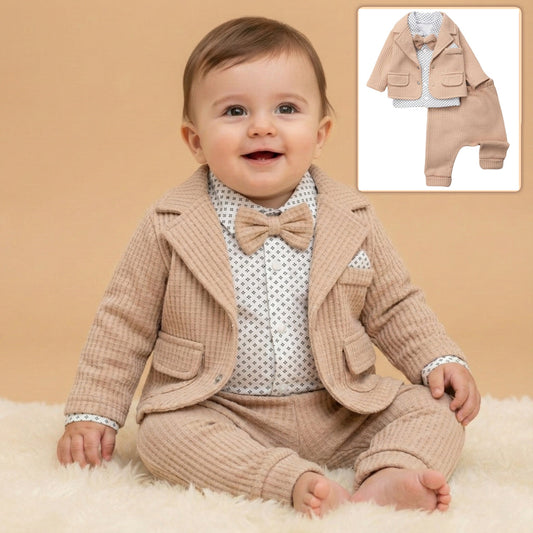 Beige Jacket & Patterned Shirt Set