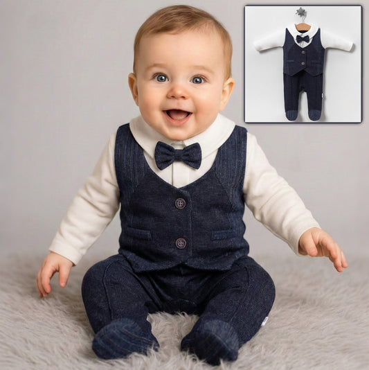 Navy Suit Bow Tie Onesie