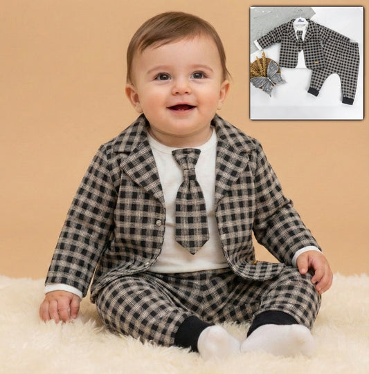 Checkered Suit & Tie Set
