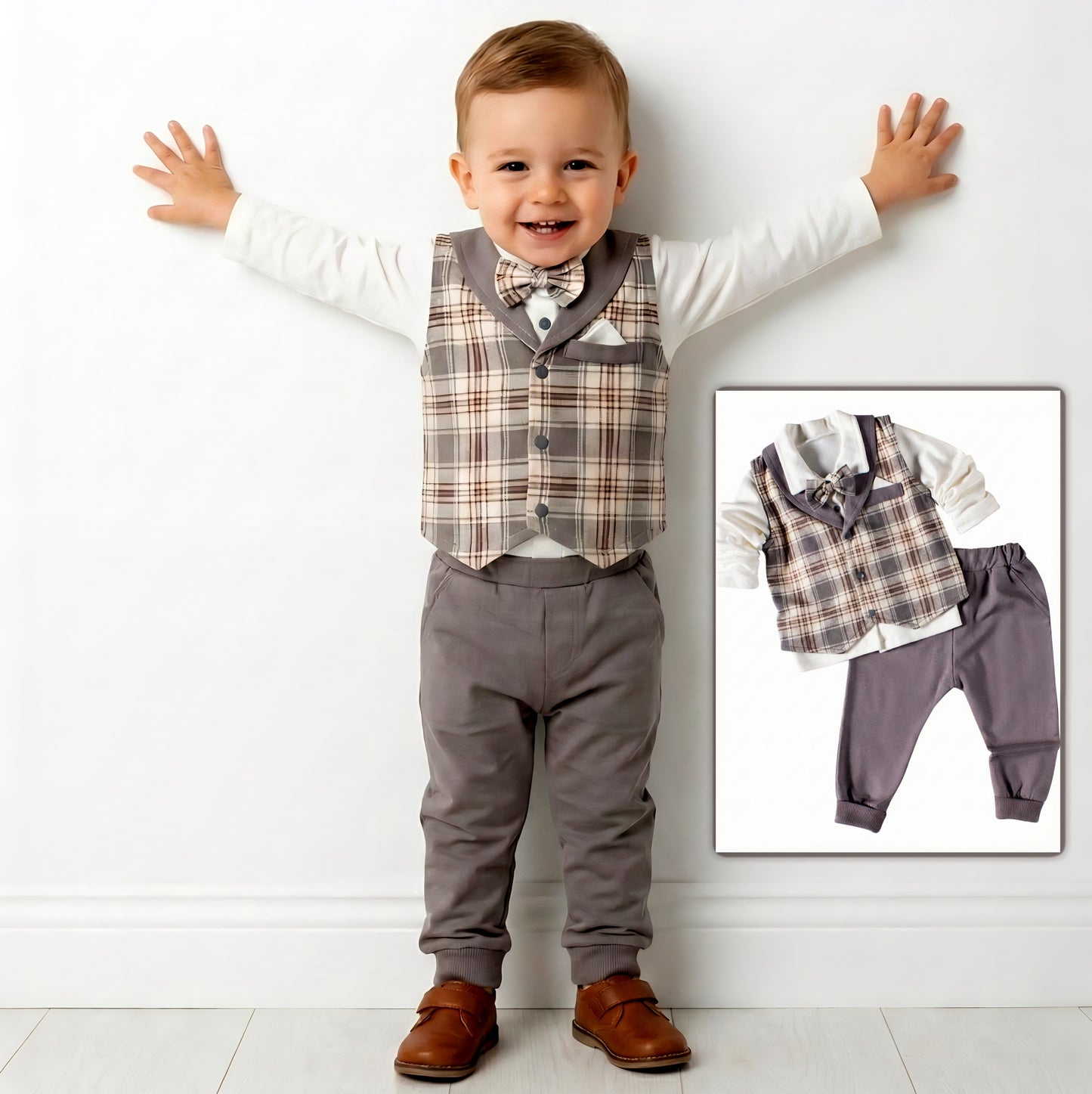 Plaid Vest & Bow Tie Formal Set