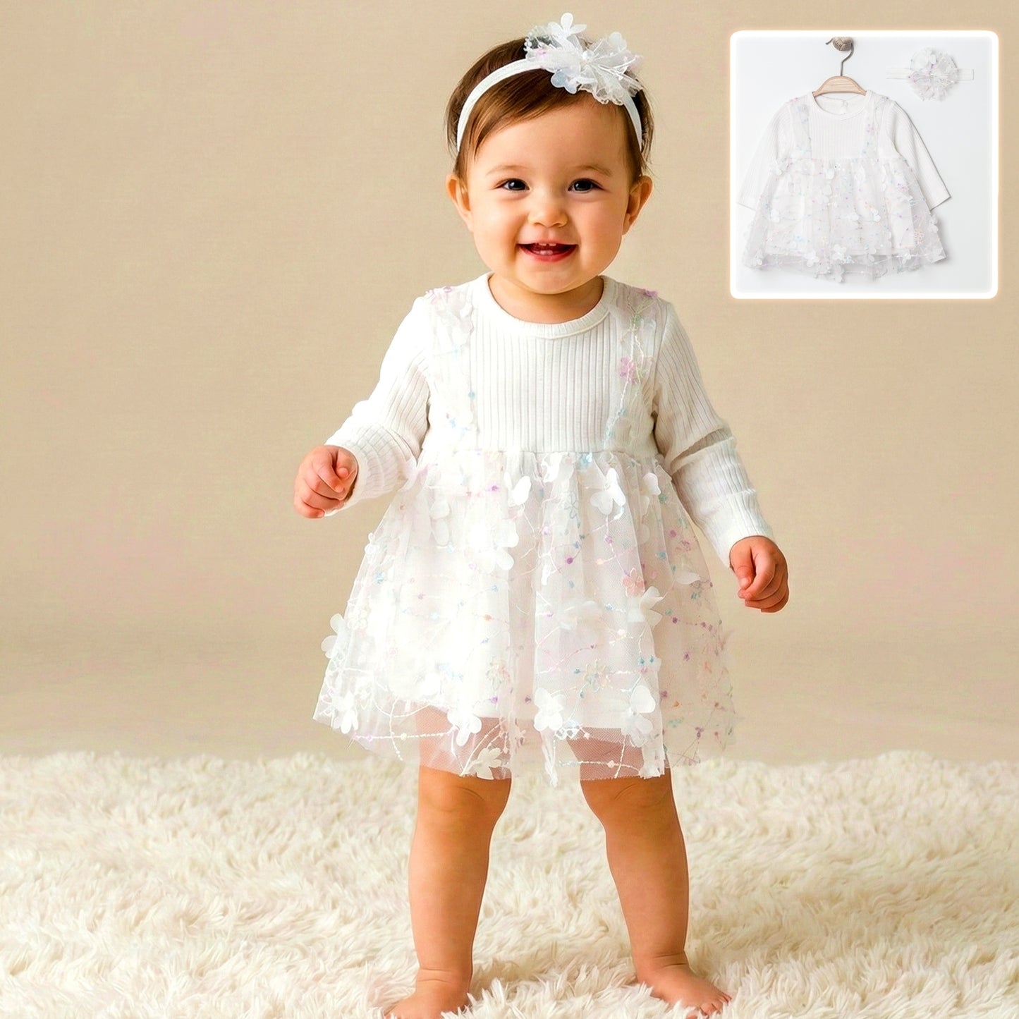 Floral Tulle Dress & Headband Set