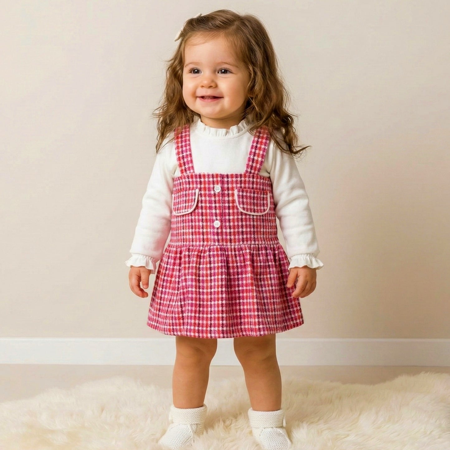 Red Plaid Pinafore & Ruffle Top