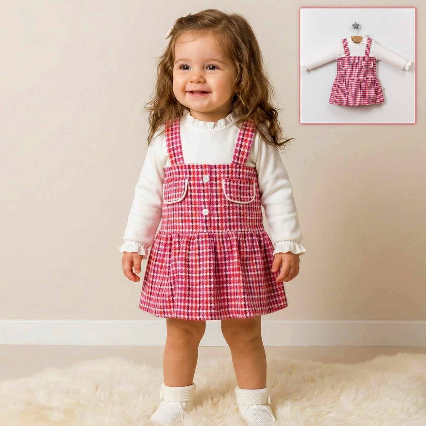 Red Plaid Pinafore & Ruffle Top