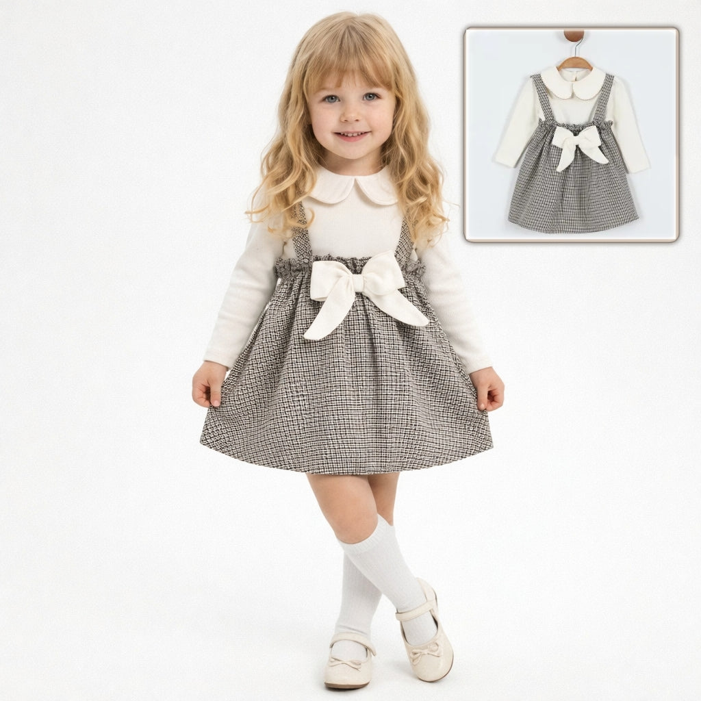 Checkered Bow Pinafore Set