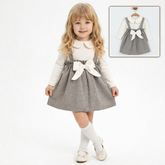 Checkered Bow Pinafore Set