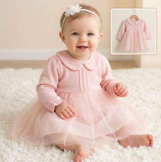 Pink Knit & Tulle Dress