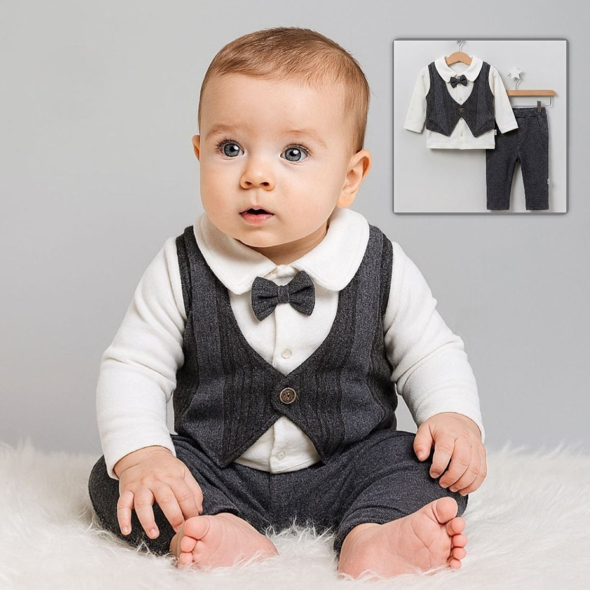Gray Vest & Bow Tie Set