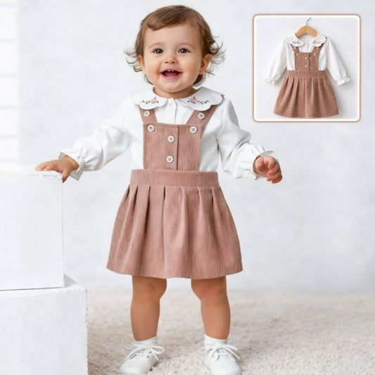 Corduroy Pinafore & Embroidered Blouse