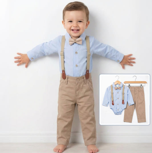 The Dapper Baby Boy Set - Beige & Blue
