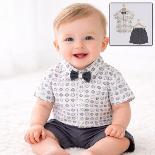 Gray Shirt & Bow Tie Shorts Set