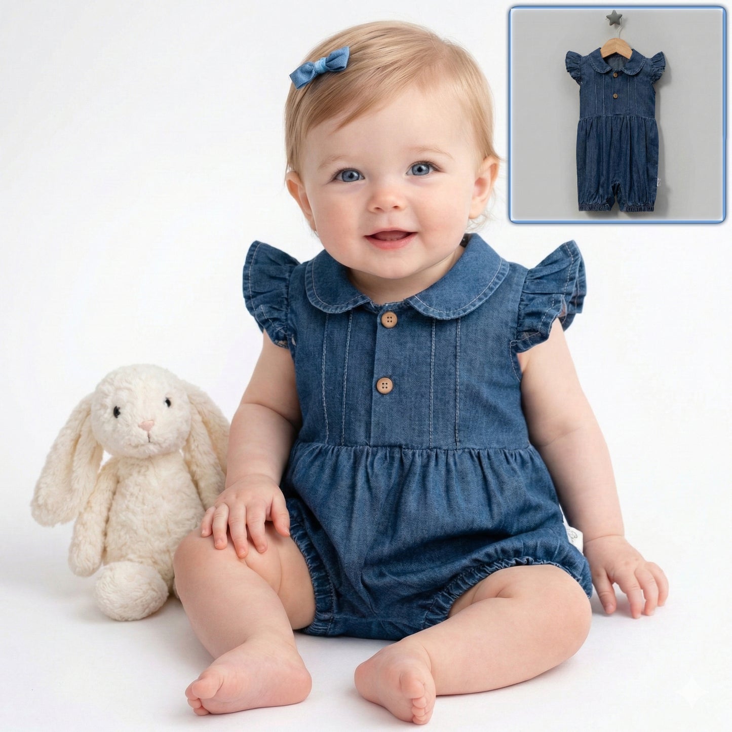 Denim Ruffle Sleeve Romper