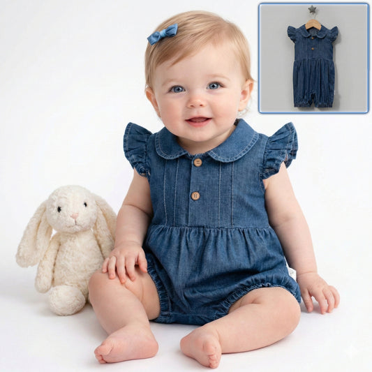 Denim Ruffle Sleeve Romper