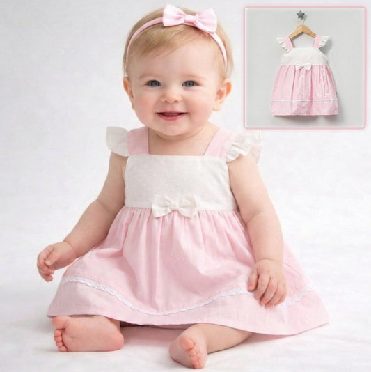 Pink & White Bow Flutter Dress
