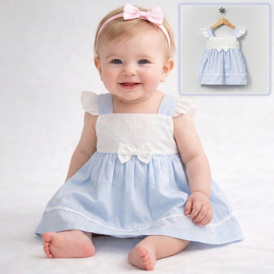 Light Blue & White Lace Trim Dress