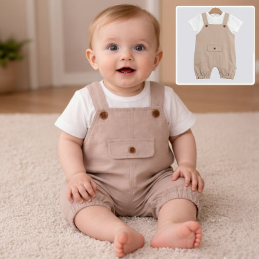 Beige Buttoned Charm – Baby Boy Romper