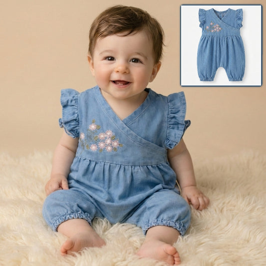 Blue Denim Blossom – Baby Girl Romper