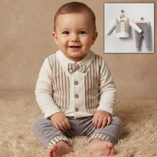 Gray & Beige Toddler Outfit – 2-Piece Set with Vest-Shirt & Pants
