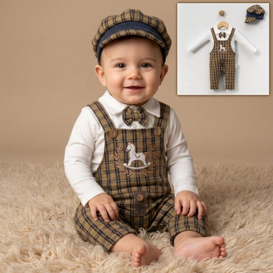 Plaid Rocking Horse – Baby Boy Outfit