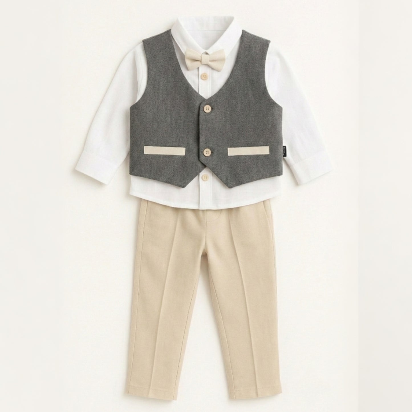 Grey & Beige Toddler Formal Outfit – 4-Piece Set