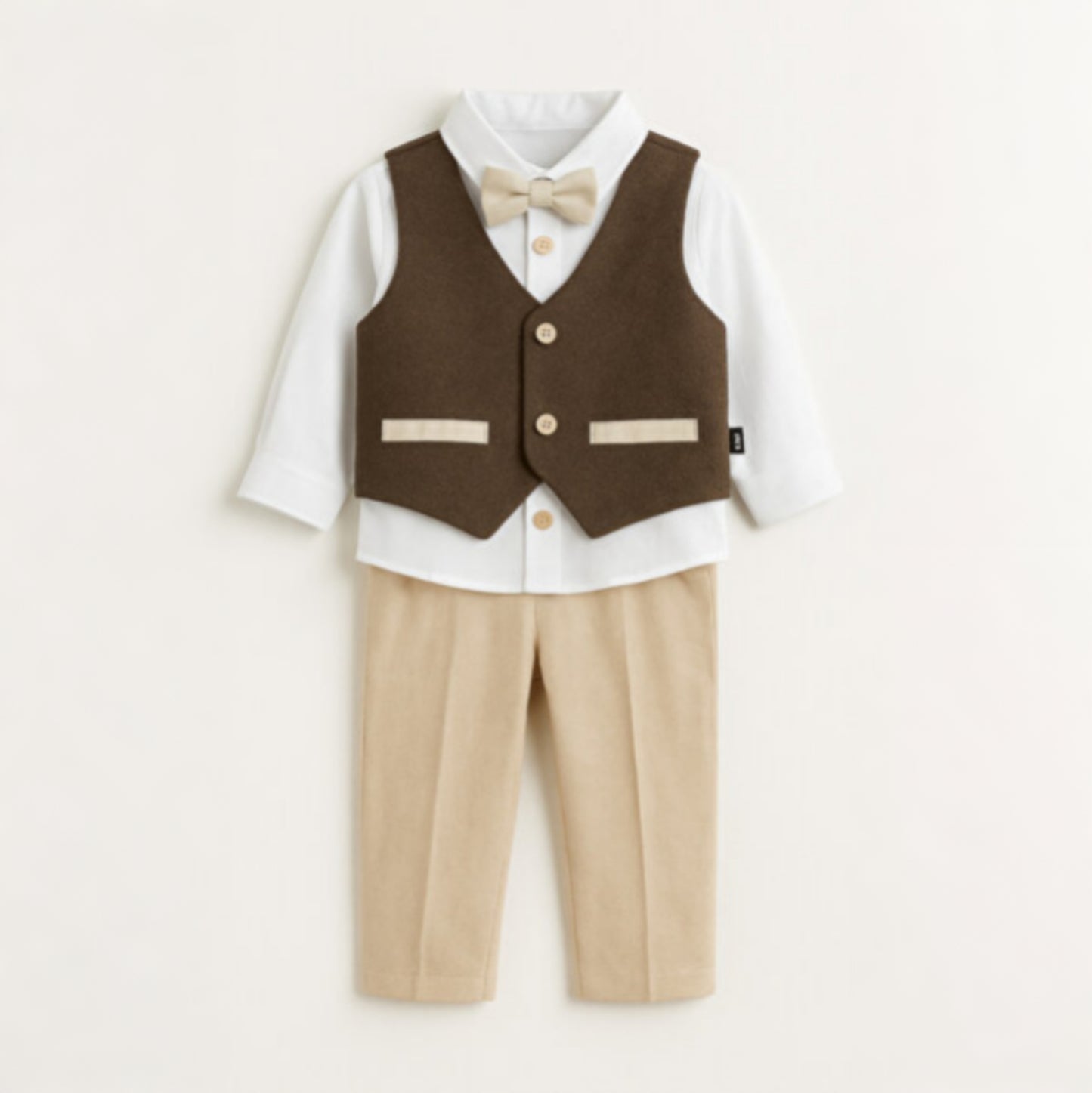 Brown & Beige Toddler Formal Outfit – 4-Piece Set