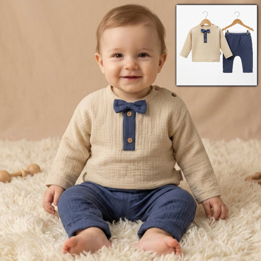 Ecru & Navy Charm – Baby Boy Outfit