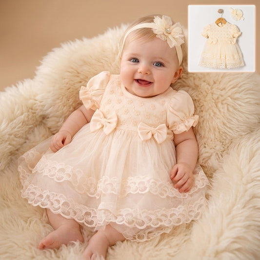 Pearl Blossom – Baby Dress with Headband