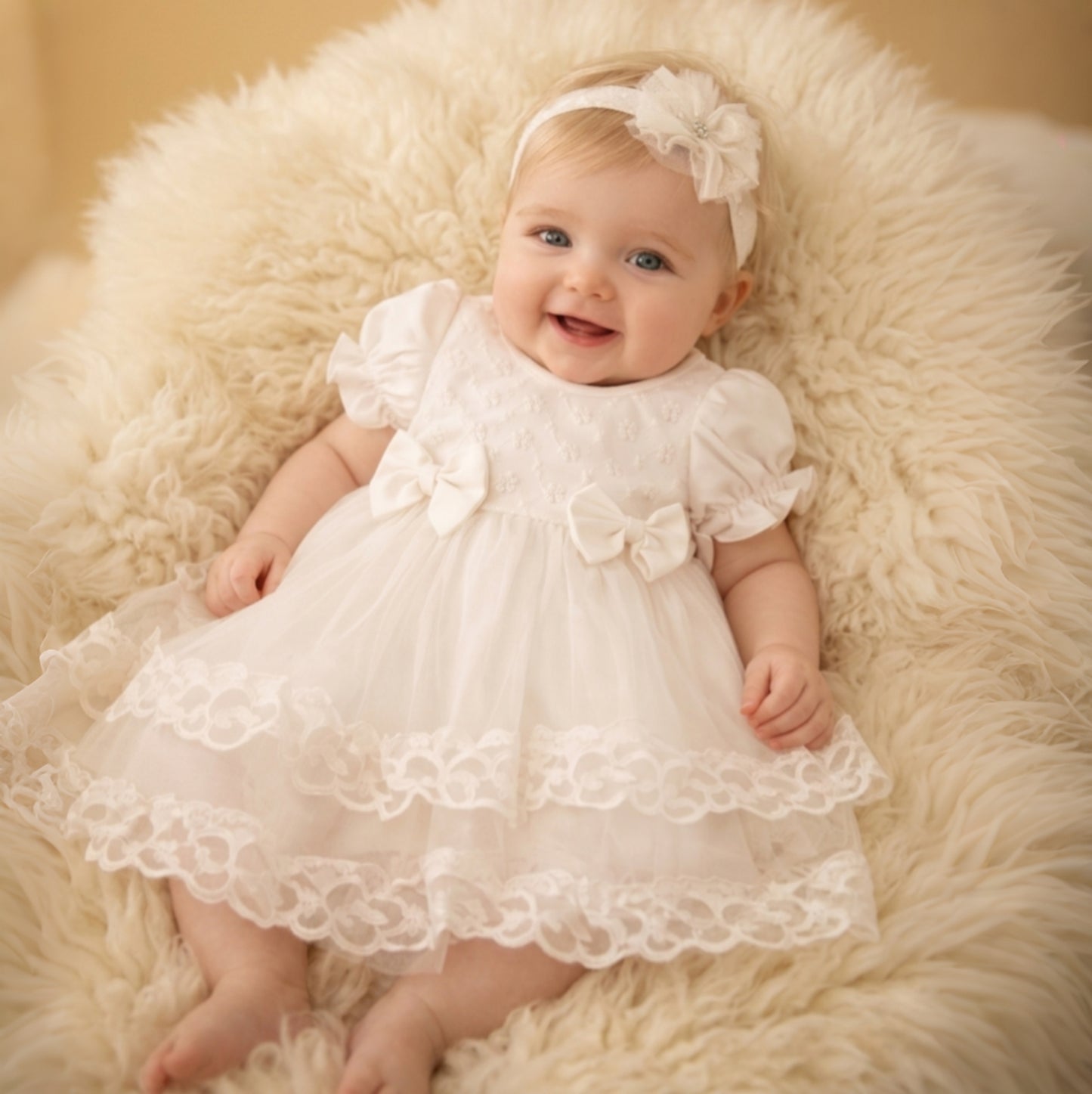 Snow Petal – Baby Dress with Headband
