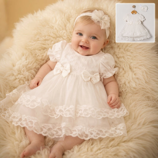 Snow Petal – Baby Dress with Headband