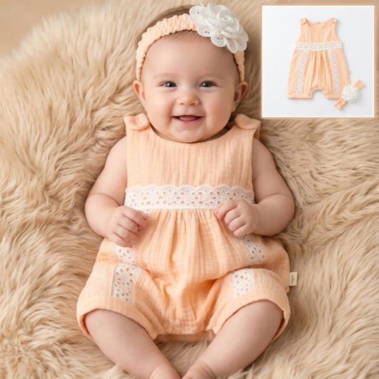 Peach Blossom Lace – Baby Girl Romper Set