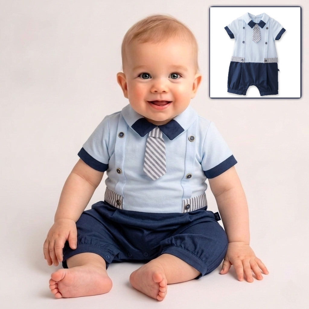 Navy & Sky Elegance – Baby Boy Romper