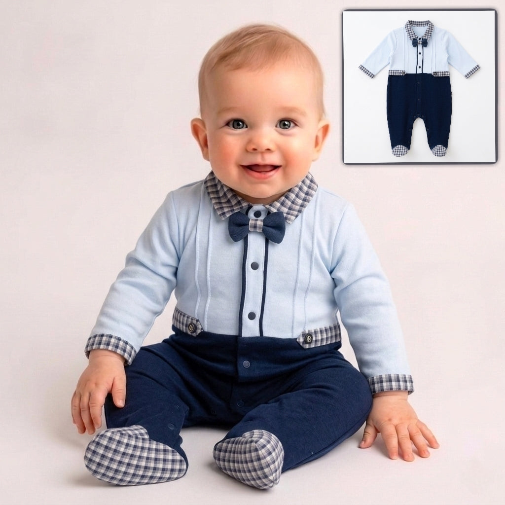 Navy Check Charm – Baby Boy Onesie