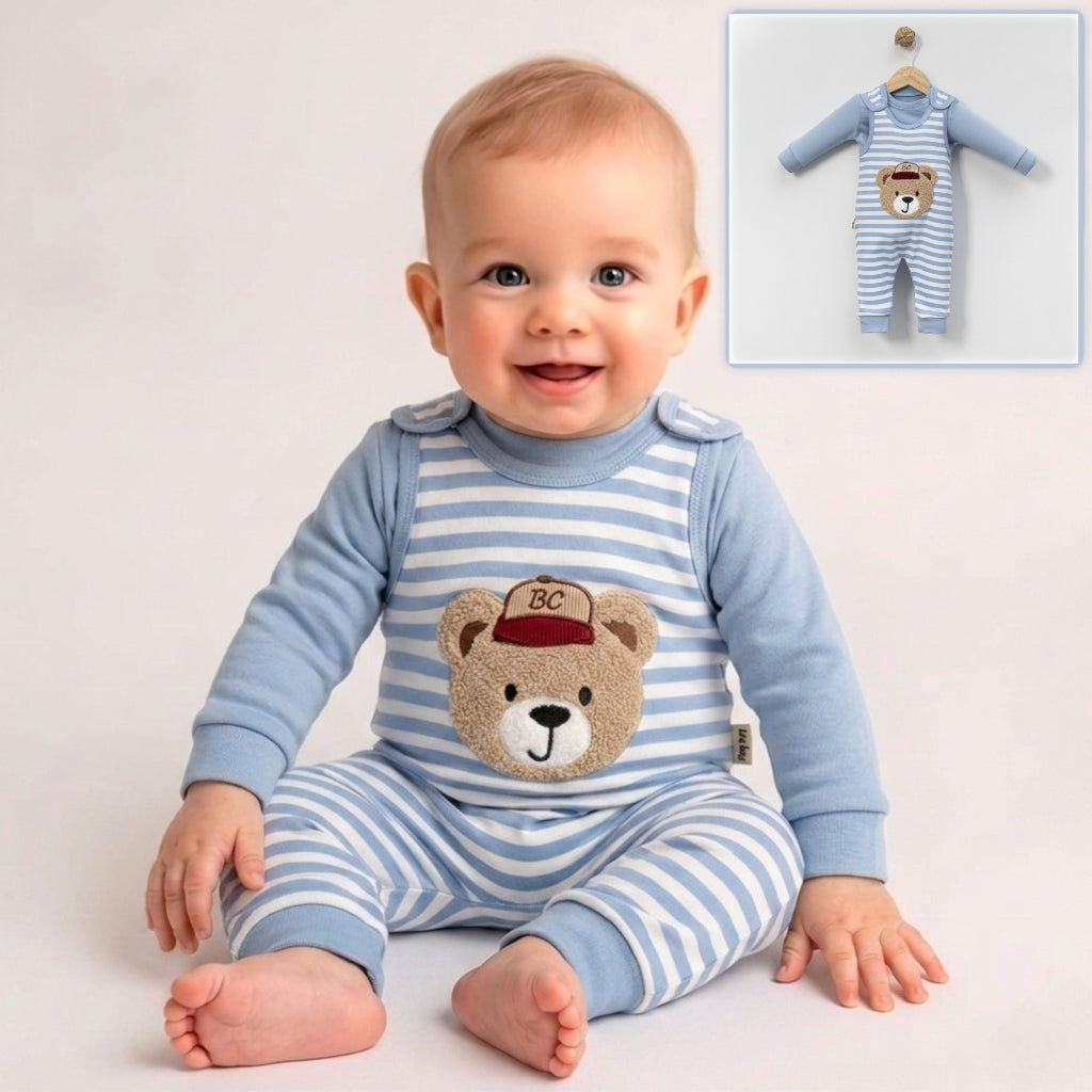 Blue Striped Bear Baby Romper – Cozy Infant Outfit