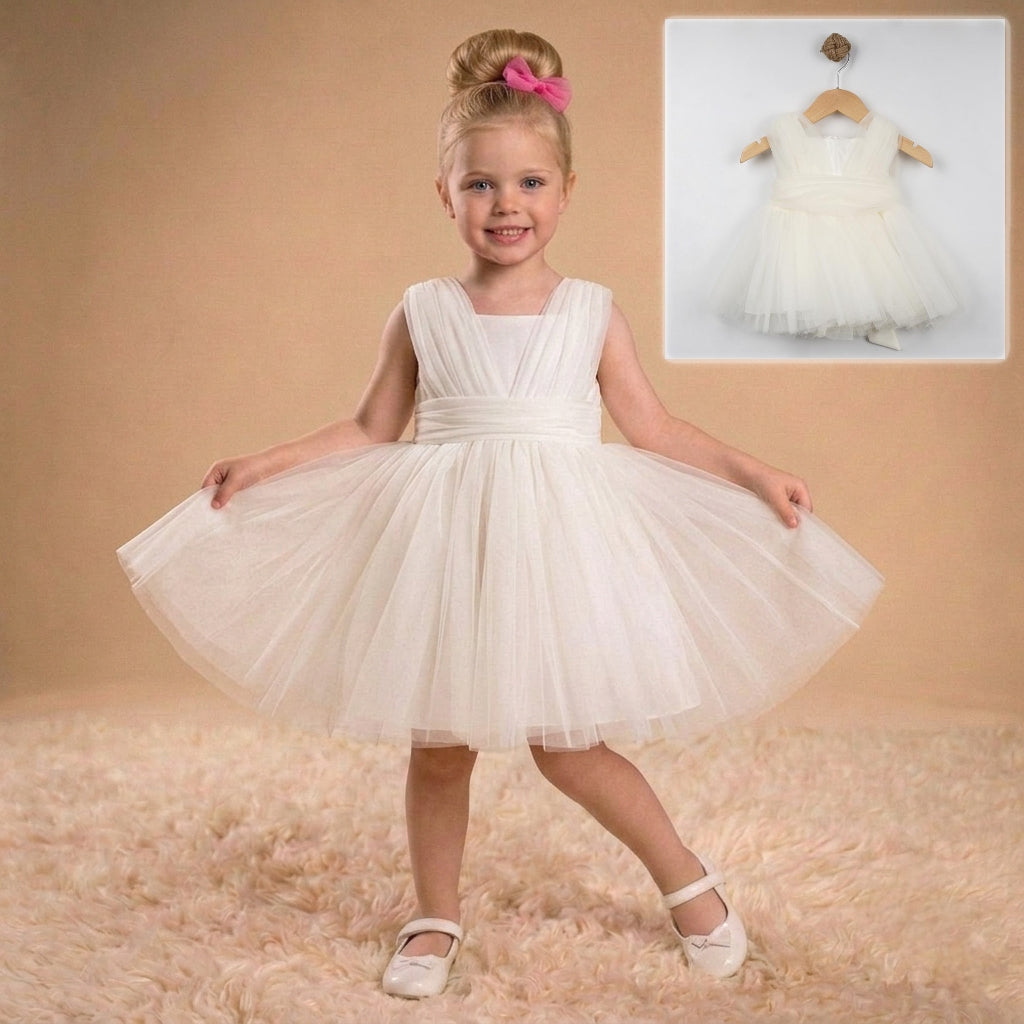 White Baby Girl Tulle Dress – Sleeveless Formal Outfit