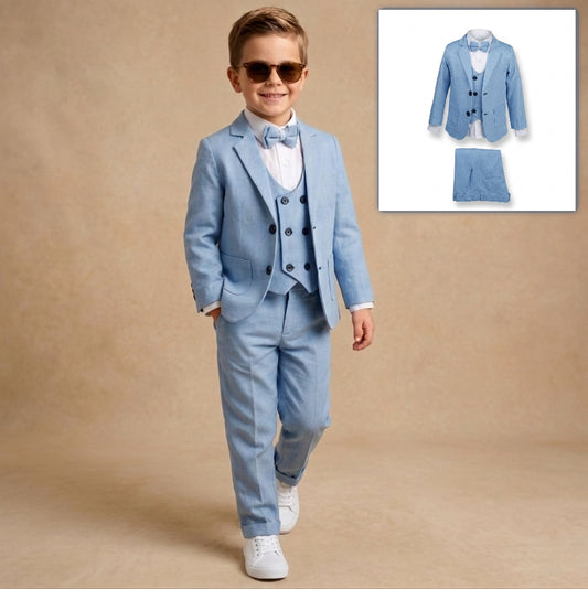 Light Blue Baby Formal Suit – Blazer, Vest & Bow Tie