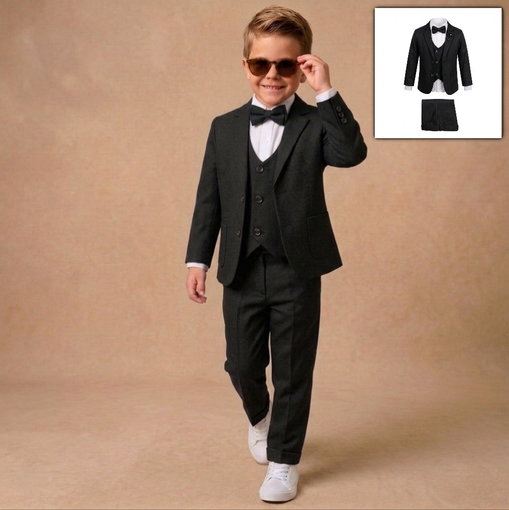 Black Baby Formal Suit – Blazer, Vest & Bow Tie
