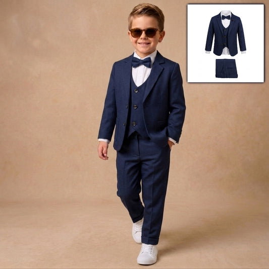 Navy Blue Baby Formal Suit – Blazer, Vest & Bow Tie