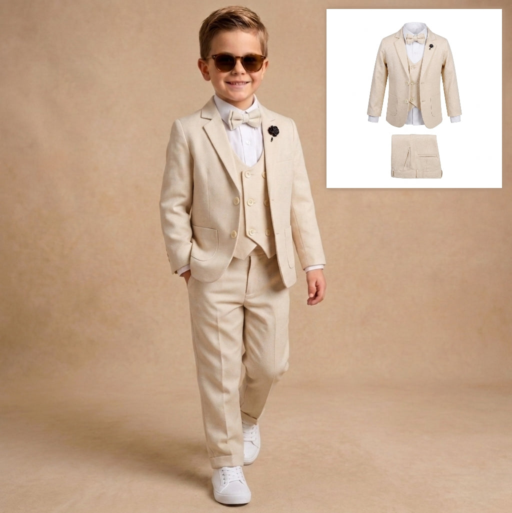 Beige Baby Formal Suit Set – Blazer, Vest & Bow Tie