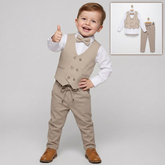 Beige Baby Vest Suit – Double-Breasted Formal Set