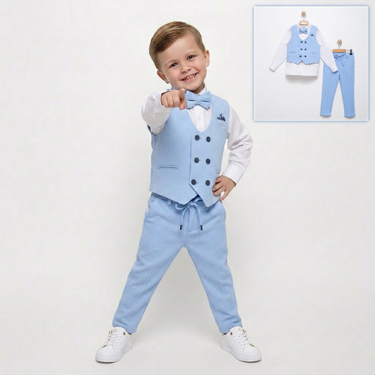 Light Blue Baby Vest Suit – Bow Tie & Trousers