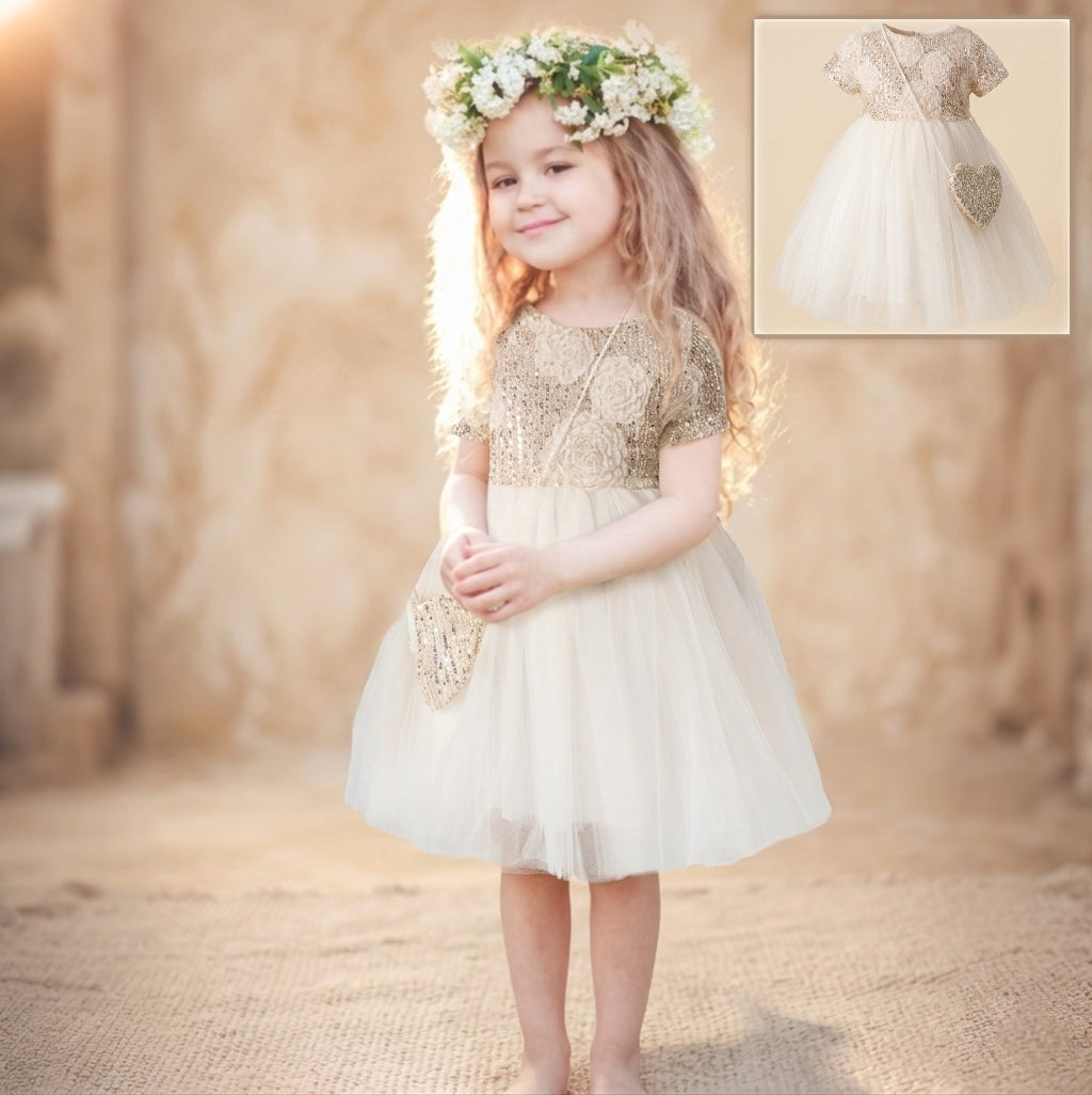 Champagne Baby Girl Party Dress – Sequins & Tulle