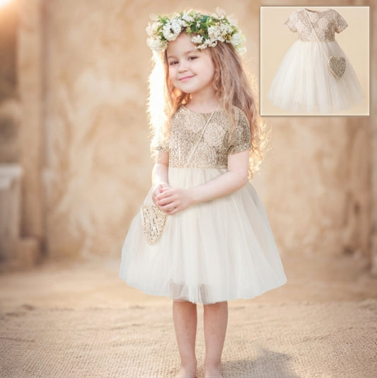 Champagne Baby Girl Party Dress – Sequins & Tulle