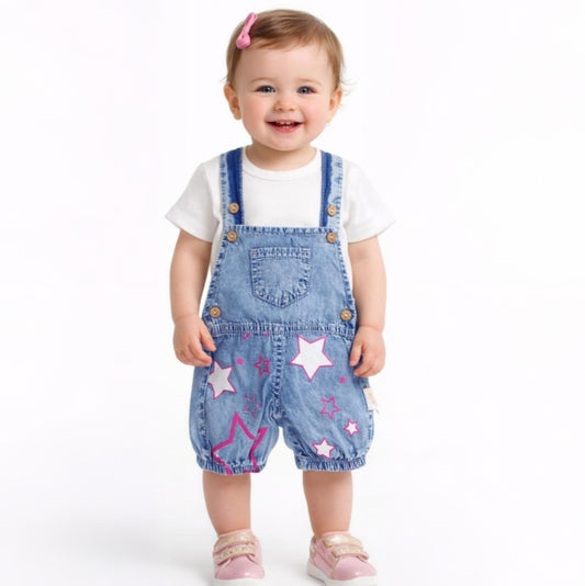 “Starlight Sprout” Baby Overall Set – Denim & Tee with Star Detail