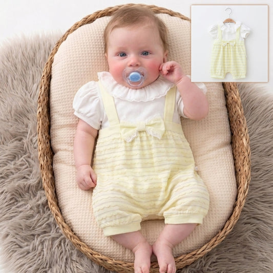 “Golden Bloom” Baby Romper Set – Lace Collar & Bow Detail