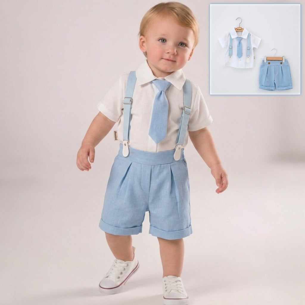 “Gentleman’s Heritage” Baby Formal Set – Shirt, Suspenders & Shorts